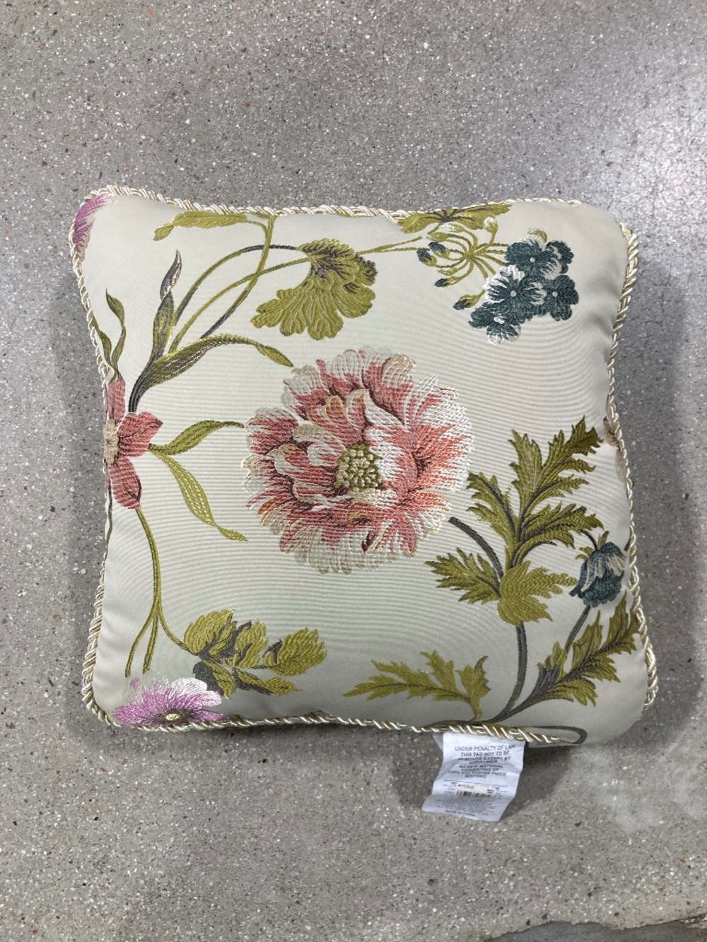 Croscill Daphne Pillow Square Embroidered Floral Pillow 17"x17" Throw Pillow